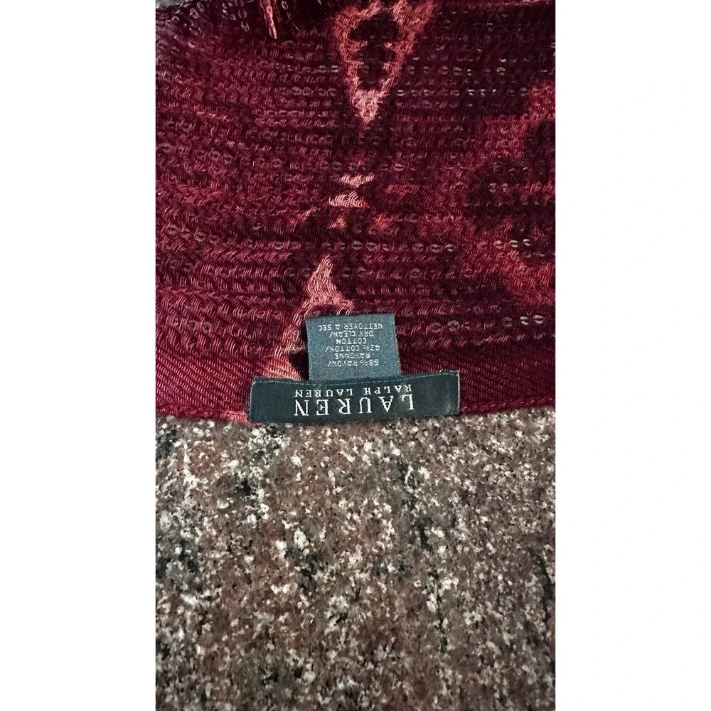 Rare Lauren Ralph Lauren Burgundy Burnout rayo Blend Fringed Shawl Scarf 80